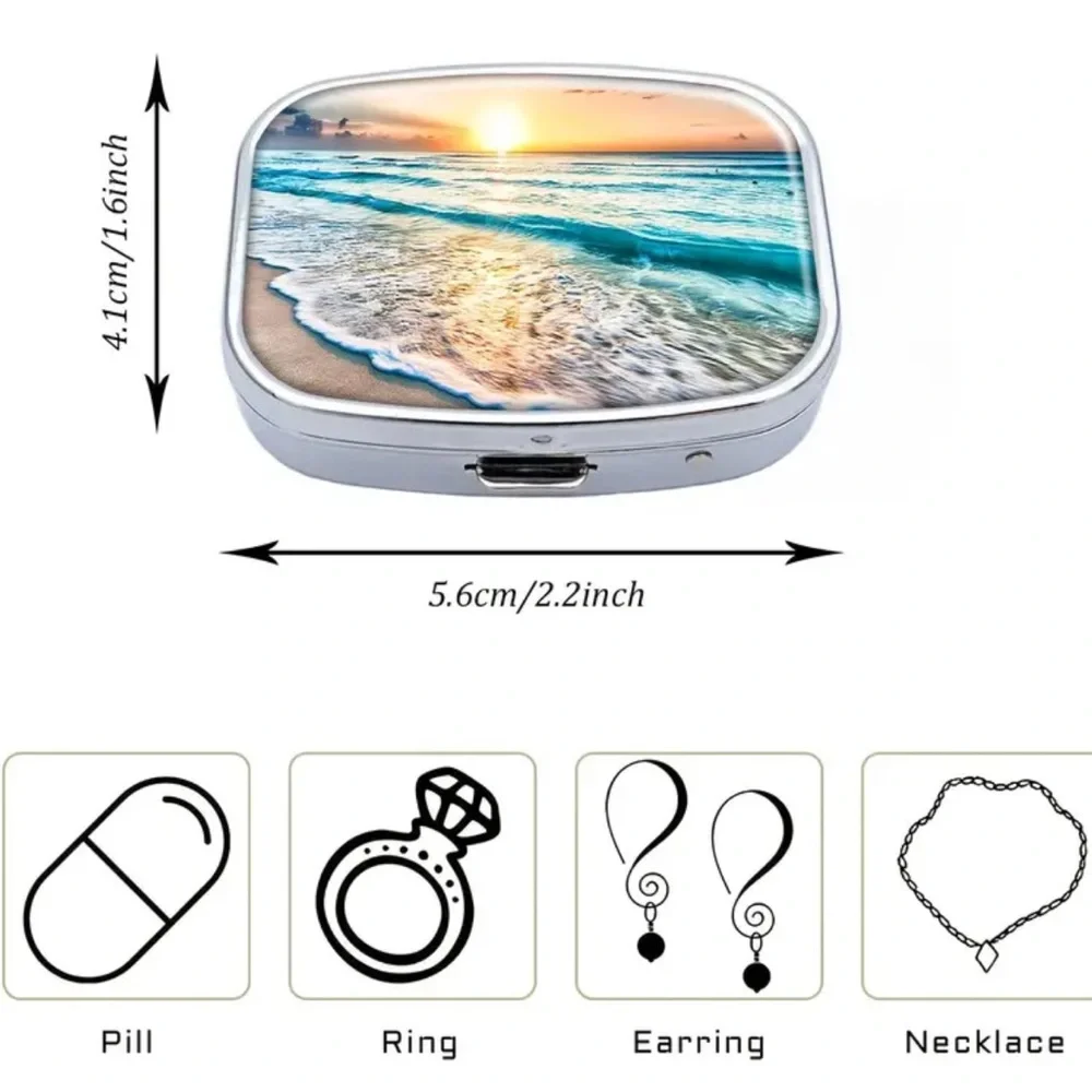 NEW| Pill Box Beach Tropical Theme Portable Case Medicine Organizer